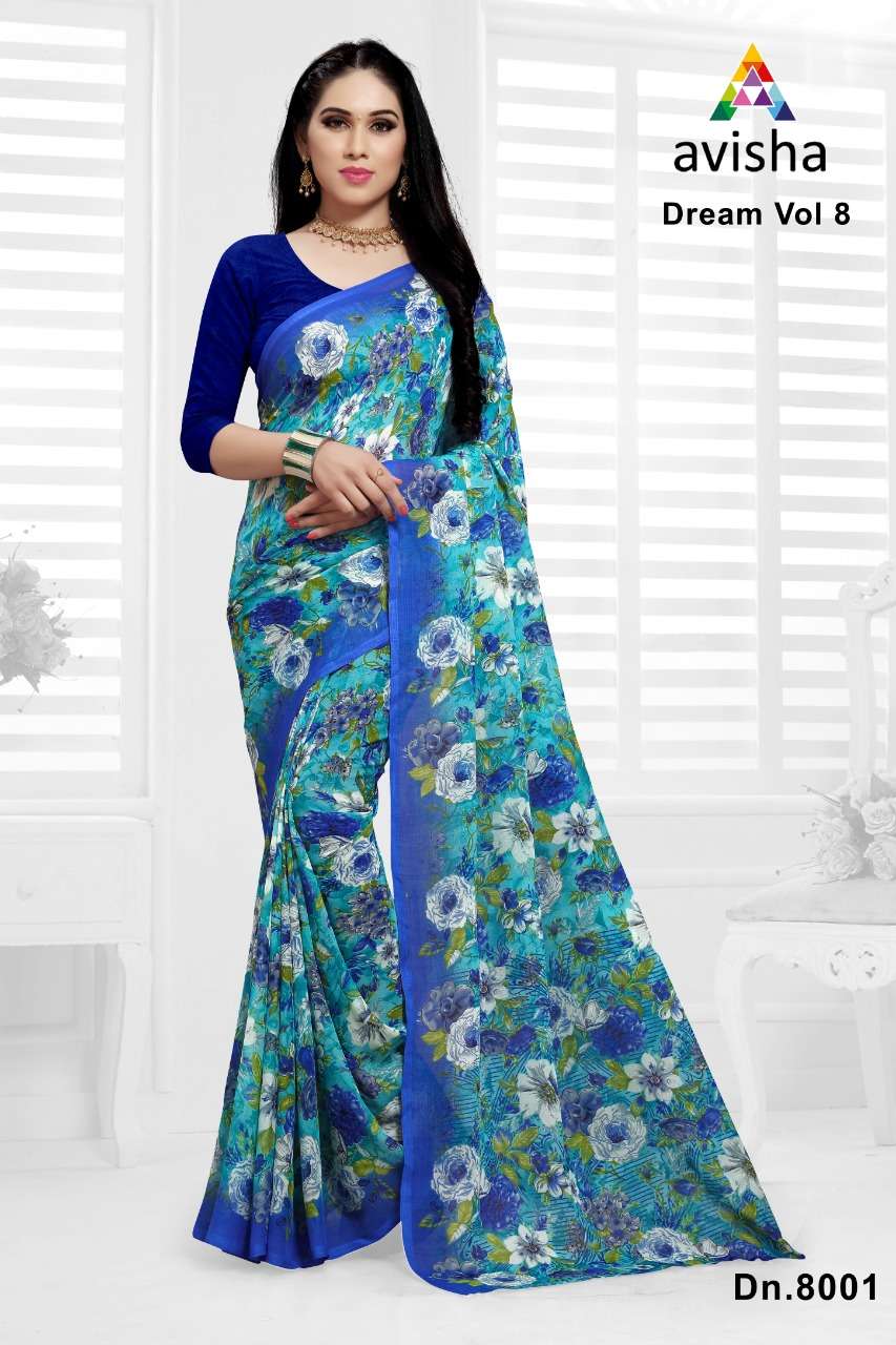 DREAM BY AVISHA INDIAN TRADITIONAL WEAR COLLECTION BEAUTIFUL STYLISH FANCY COLORFUL PARTY WEAR & OCCASIONAL WEAR GEORGETTE SAREES AT WHOLESALE PRICE