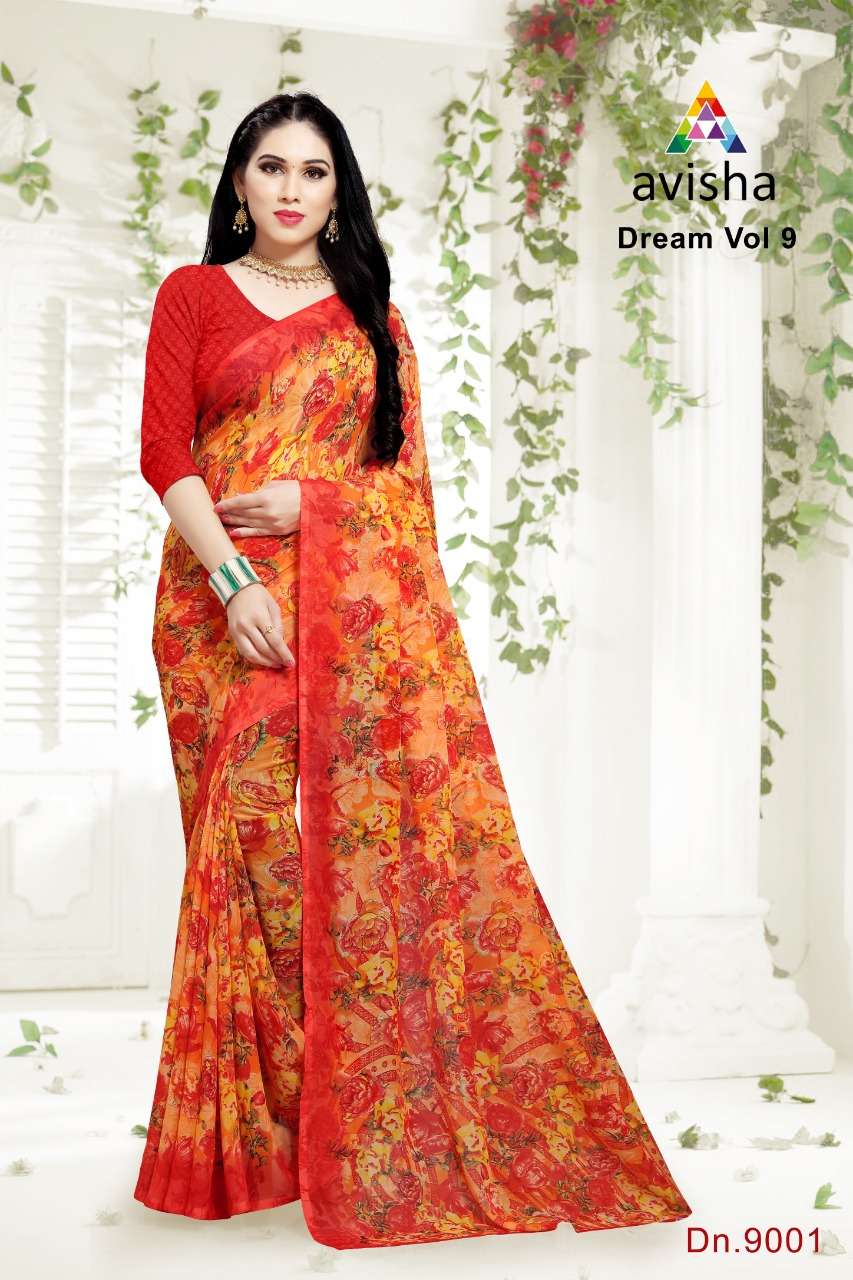 DREAM BY AVISHA INDIAN TRADITIONAL WEAR COLLECTION BEAUTIFUL STYLISH FANCY COLORFUL PARTY WEAR & OCCASIONAL WEAR GEORGETTE SAREES AT WHOLESALE PRICE