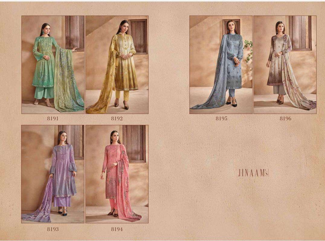SHAYLA BY JINAAM DRESSES 8191 TO 8196 SERIES INDIAN TRADITIONAL WEAR COLLECTION BEAUTIFUL STYLISH FANCY COLORFUL PARTY WEAR & OCCASIONAL WEAR COTTON SATIN DIGITAL PRINTED WITH EMBROIDERY DRESS AT WHOLESALE PRICE
