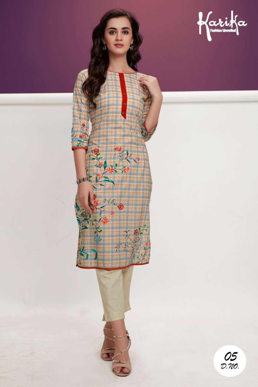 BLAZE BY KARIKA 01 TO 05 SERIES BEAUTIFUL STYLISH COLORFUL FANCY PARTY WEAR & ETHNIC WEAR & READY TO WEAR PURE PREMIUM COTTON LAWN DIGITAL PRINTED KURTIS AT WHOLESALE PRICE