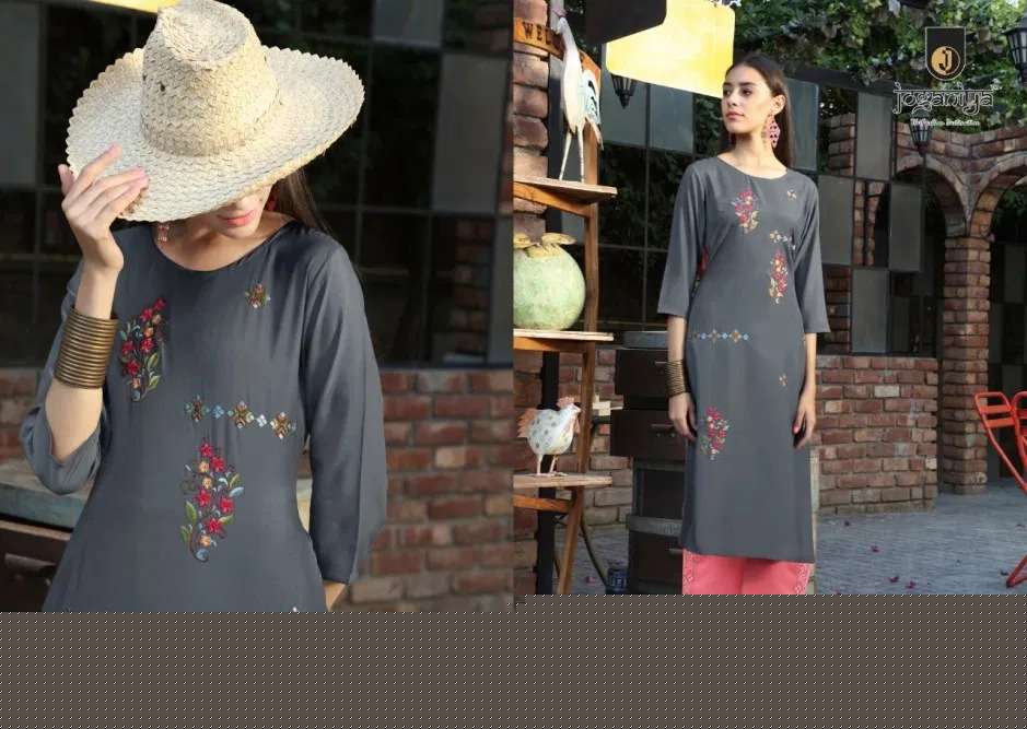 BLUSH BY JOGANIYA 2001 TO 2006 SERIES BEAUTIFUL STYLISH FANCY COLORFUL CASUAL WEAR & ETHNIC WEAR MUSLIN EMBROIDERED KURTIS WITH BOTTOM AT WHOLESALE PRICE