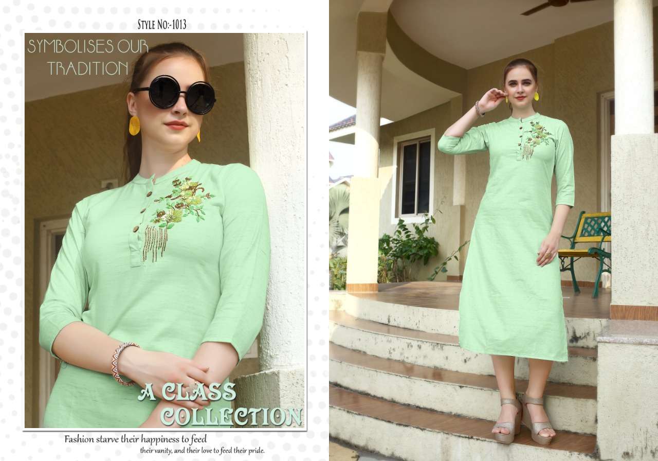 NOSHI BY NEETI CREATION 1008 TO 1013 SERIES STYLISH FANCY BEAUTIFUL COLORFUL CASUAL WEAR & ETHNIC WEAR 14 KG RAYON HEAVY DRY SILK / RAYON SLUB/ TIM TIM COTTON KURTIS AT WHOLESALE PRICE