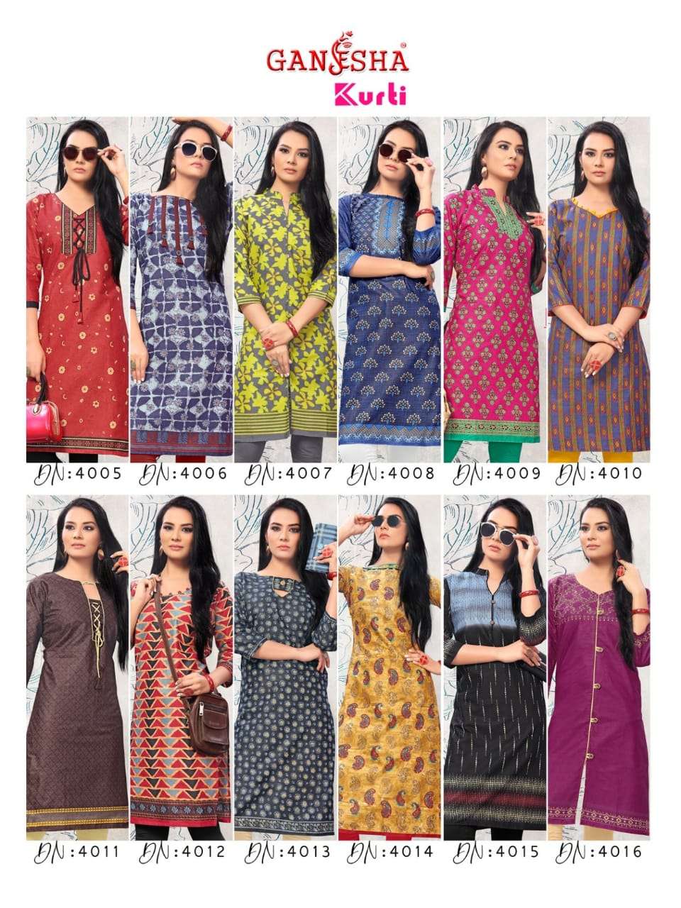 GANESHA KURTI VOL-4 BY GANESHA 4005 TO 4016 SERIES BEAUTIFUL STYLISH COLORFUL FANCY PARTY WEAR & ETHNIC WEAR & READY TO WEAR FANCY PRINTED KURTIS AT WHOLESALE PRICE