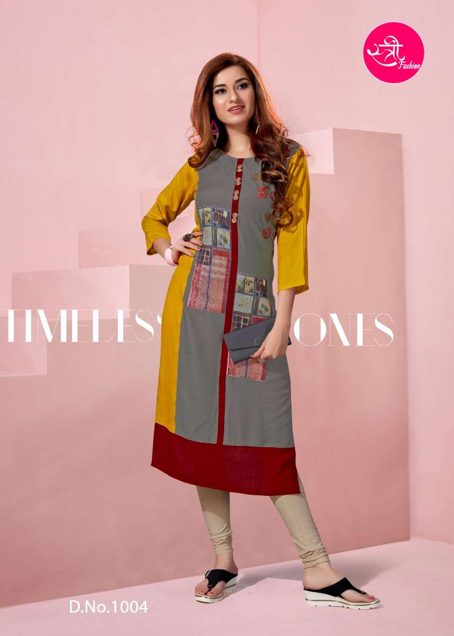 FIONA BY STREE FASHION 1001 TO 1006 SERIES BEAUTIFUL STYLISH COLORFUL FANCY PARTY WEAR & ETHNIC WEAR & READY TO WEAR RAYON SLUB WITH EMBROIDERY KURTIS AT WHOLESALE PRICE