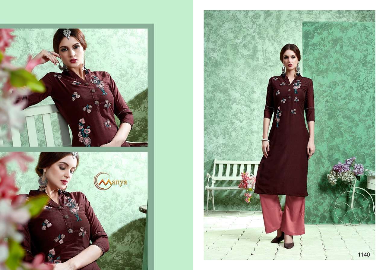FLORAL BY MANYA 1138 TO 1143 SERIES BEAUTIFUL STYLISH COLORFUL FANCY PARTY WEAR & ETHNIC WEAR & READY TO WEAR PURE MUSLIN WITH EMBROIDERY KURTIS AT WHOLESALE PRICE