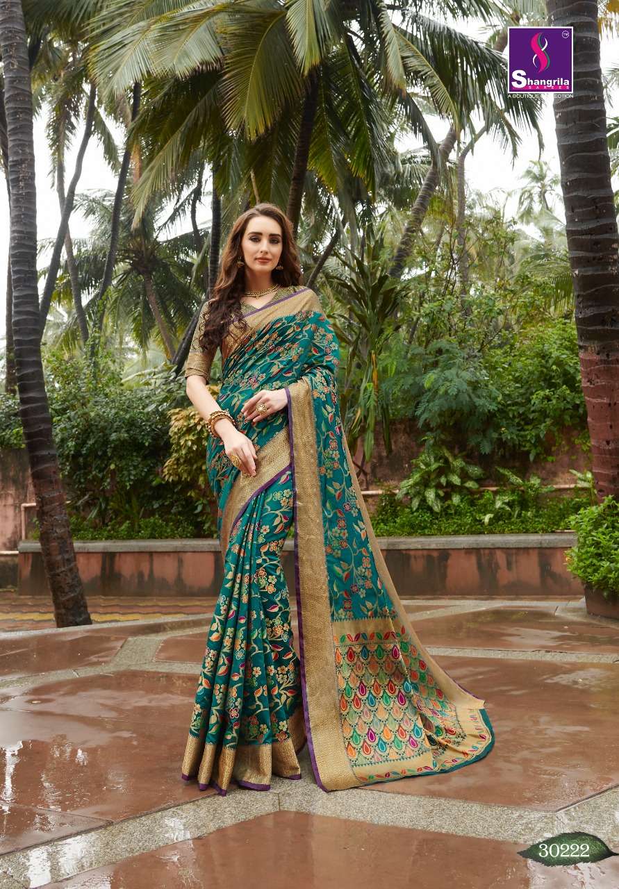 SUNDARI SILK VOL-2 BY SHANGRILA 30221 TO 30226 SERIES INDIAN TRADITIONAL WEAR COLLECTION BEAUTIFUL STYLISH FANCY COLORFUL PARTY WEAR & OCCASIONAL WEAR ZARI SILK SAREES AT WHOLESALE PRICE