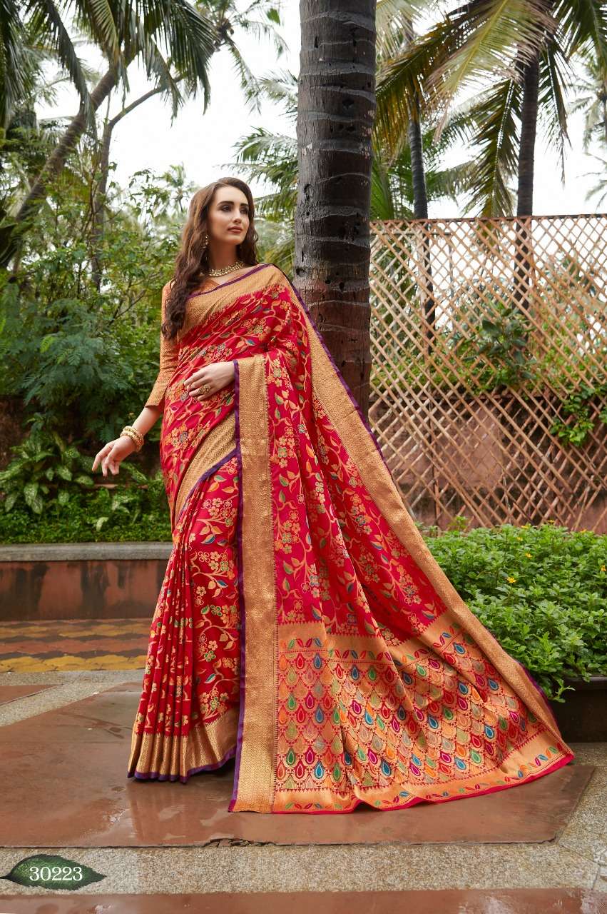 SUNDARI SILK VOL-2 BY SHANGRILA 30221 TO 30226 SERIES INDIAN TRADITIONAL WEAR COLLECTION BEAUTIFUL STYLISH FANCY COLORFUL PARTY WEAR & OCCASIONAL WEAR ZARI SILK SAREES AT WHOLESALE PRICE