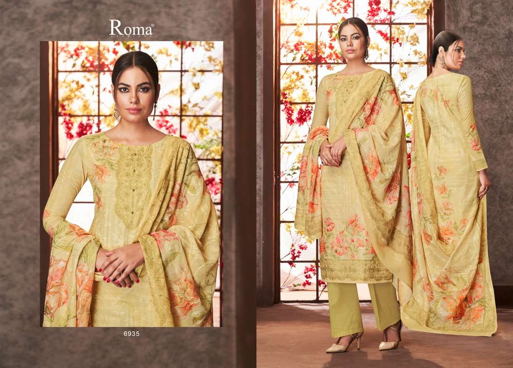 ROMA AIRIN BY JINAAM DRESSES 6935 TO 6943 SERIES DESIGNER SUITS BEAUTIFUL STYLISH FANCY COLORFUL PARTY WEAR & ETHNIC WEAR HEAVY JAM COTTON WITH EMBROIDERY DRESSES AT WHOLESALE PRICE
