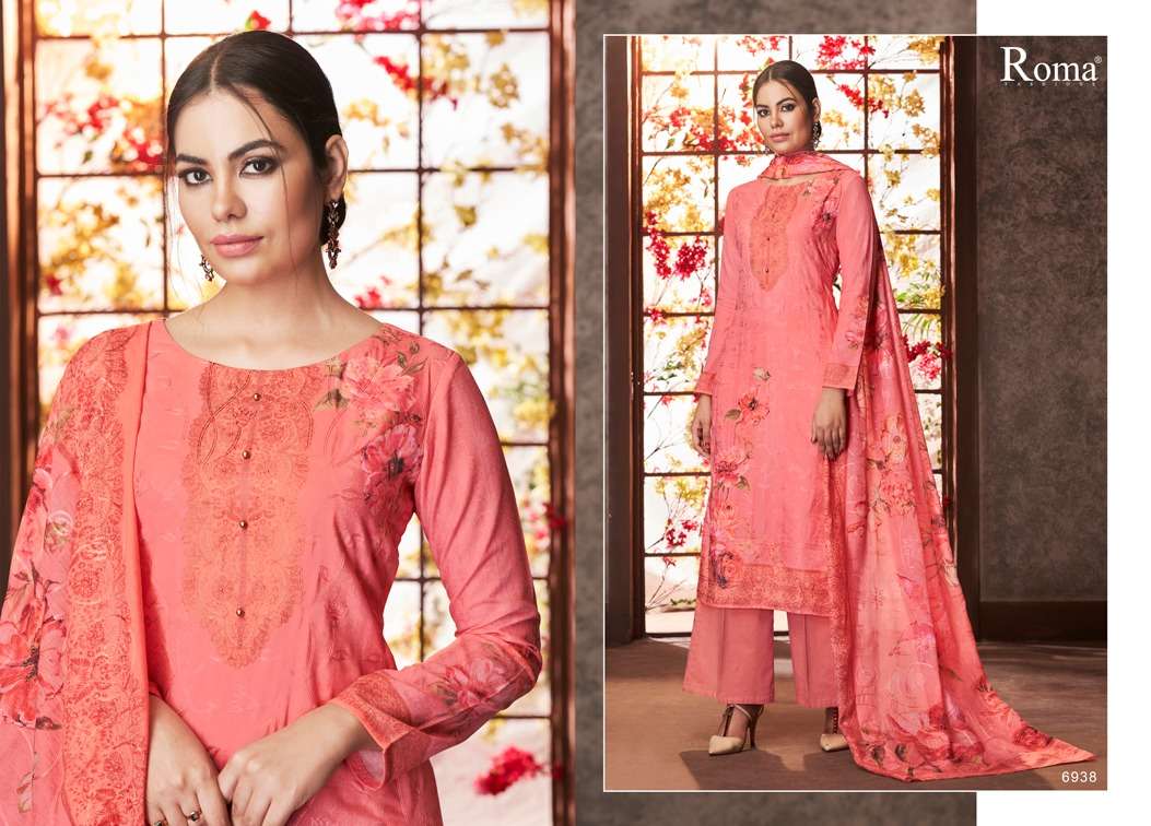 ROMA AIRIN BY JINAAM DRESSES 6935 TO 6943 SERIES DESIGNER SUITS BEAUTIFUL STYLISH FANCY COLORFUL PARTY WEAR & ETHNIC WEAR HEAVY JAM COTTON WITH EMBROIDERY DRESSES AT WHOLESALE PRICE