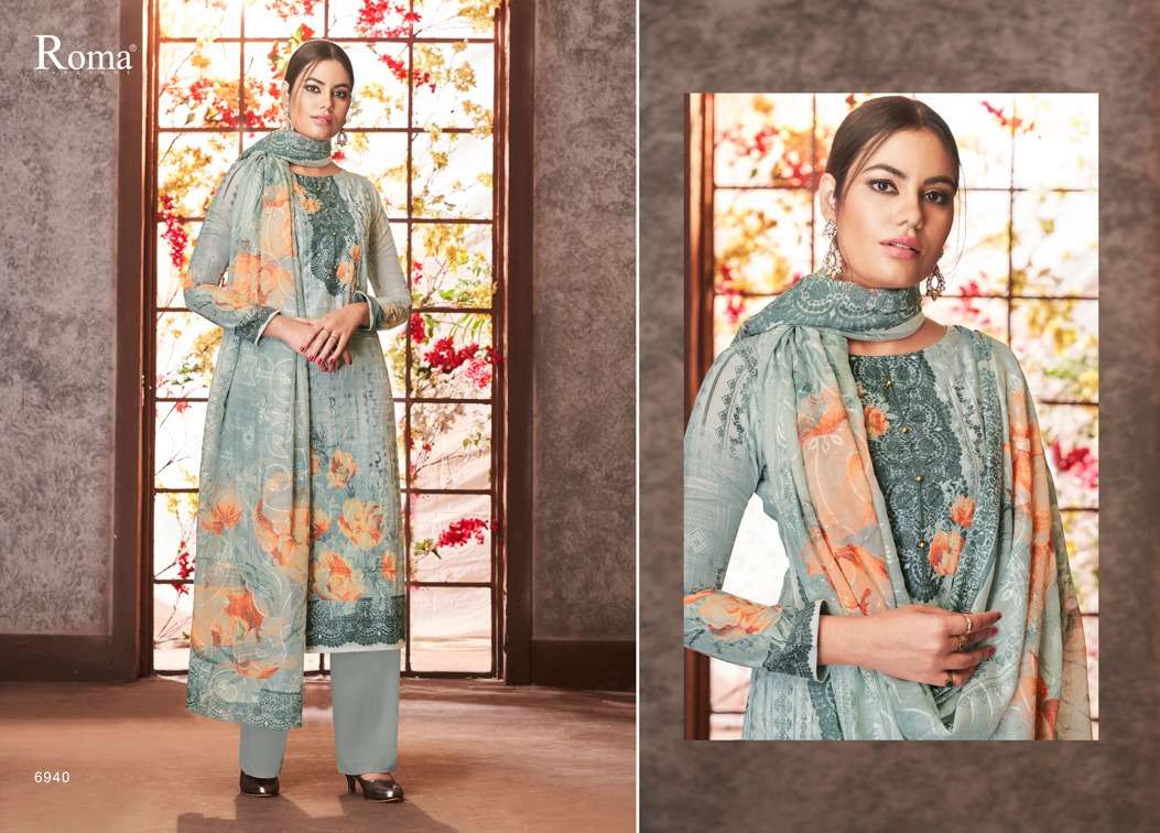 ROMA AIRIN BY JINAAM DRESSES 6935 TO 6943 SERIES DESIGNER SUITS BEAUTIFUL STYLISH FANCY COLORFUL PARTY WEAR & ETHNIC WEAR HEAVY JAM COTTON WITH EMBROIDERY DRESSES AT WHOLESALE PRICE