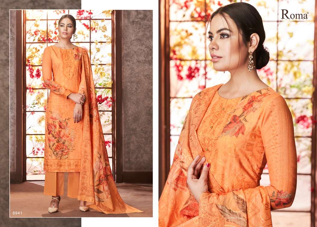 ROMA AIRIN BY JINAAM DRESSES 6935 TO 6943 SERIES DESIGNER SUITS BEAUTIFUL STYLISH FANCY COLORFUL PARTY WEAR & ETHNIC WEAR HEAVY JAM COTTON WITH EMBROIDERY DRESSES AT WHOLESALE PRICE