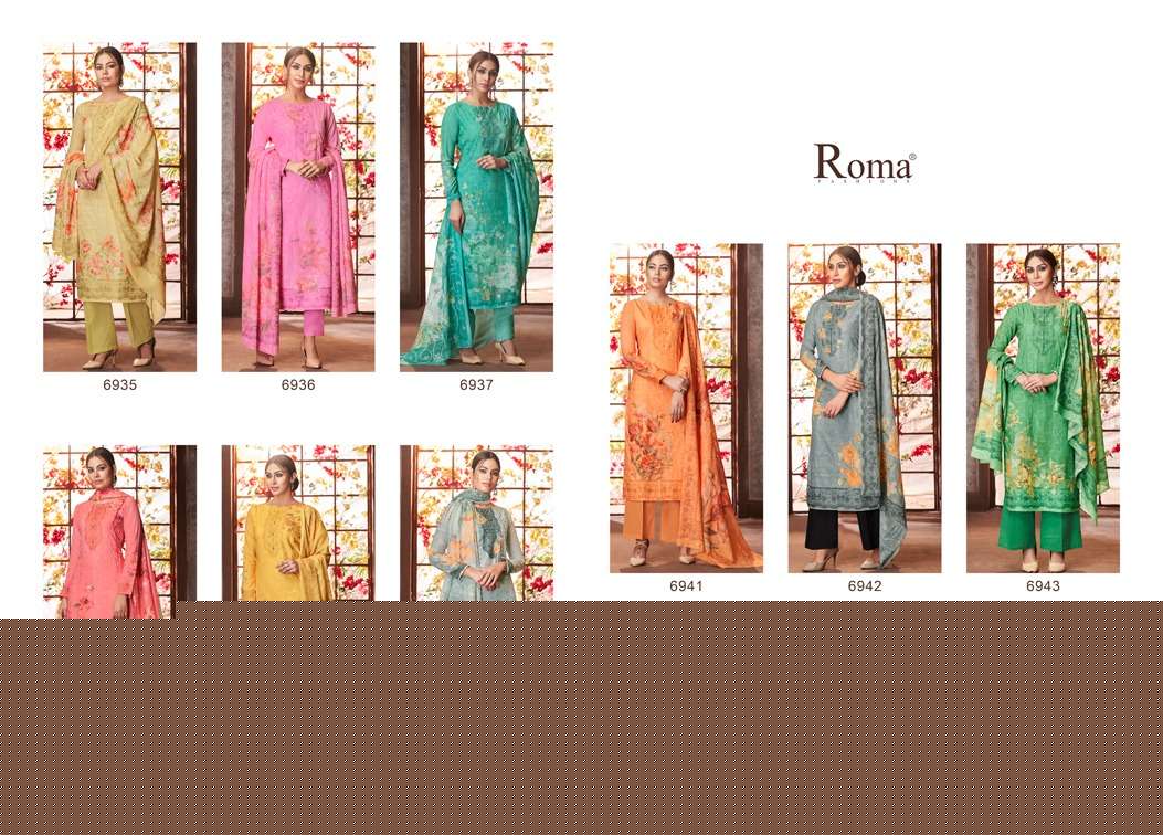 ROMA AIRIN BY JINAAM DRESSES 6935 TO 6943 SERIES DESIGNER SUITS BEAUTIFUL STYLISH FANCY COLORFUL PARTY WEAR & ETHNIC WEAR HEAVY JAM COTTON WITH EMBROIDERY DRESSES AT WHOLESALE PRICE