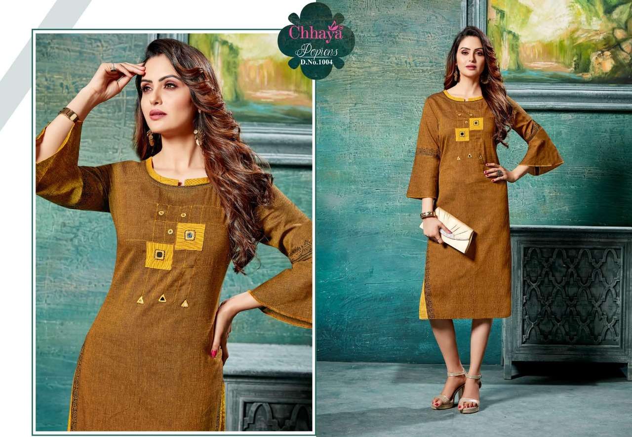 POPIENS BY CHHAYA 1001 TO 1008 SERIES BEAUTIFUL COLORFUL STYLISH FANCY CASUAL WEAR & ETHNIC WEAR & READY TO WEAR HEAVY COTTON KURTIS AT WHOLESALE PRICE