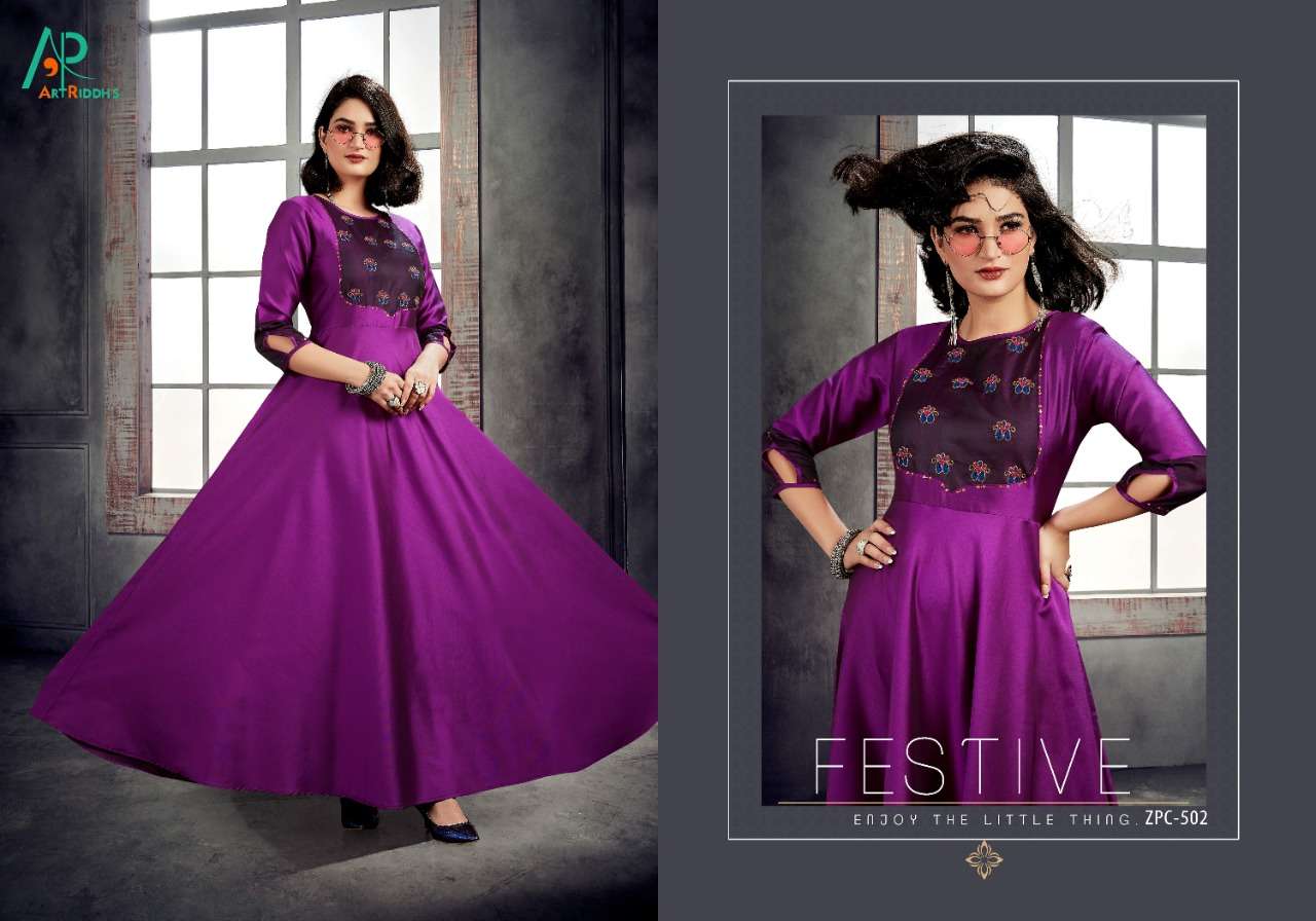 MIRROR BY ART RIDDHS 501 TO 505 SERIES BEAUTIFUL COLORFUL STYLISH FANCY CASUAL WEAR & ETHNIC WEAR & READY TO WEAR SATIN SILK HANDWORKED GOWN AT WHOLESALE PRICE