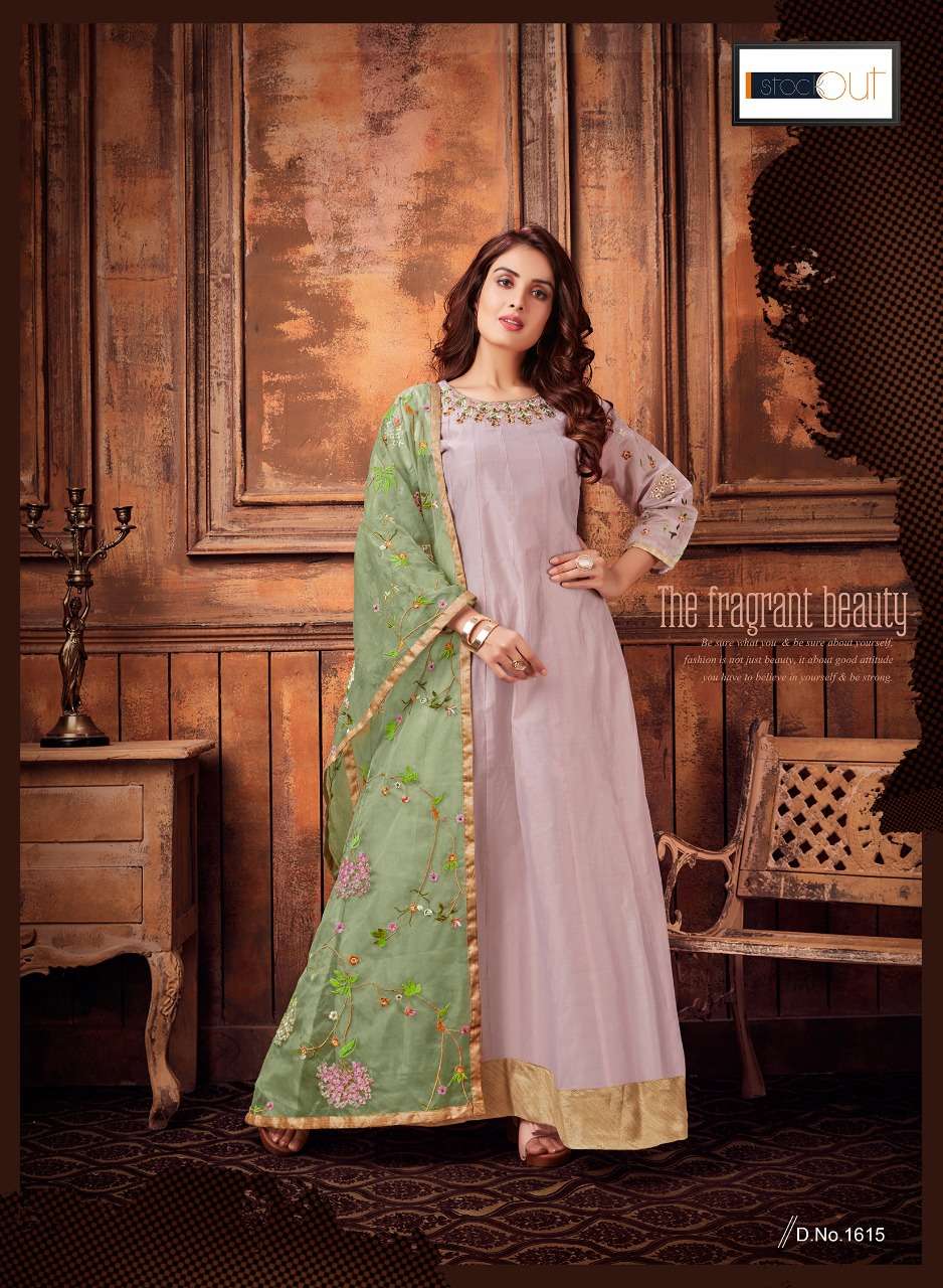 HASEEN PAL VOL-5 BY STOCK OUT 1612 TO 1615 SERIES BEAUTIFUL COLORFUL STYLISH FANCY CASUAL WEAR & ETHNIC WEAR & READY TO WEAR MODEL CHANDERI GOWN AT WHOLESALE PRICE