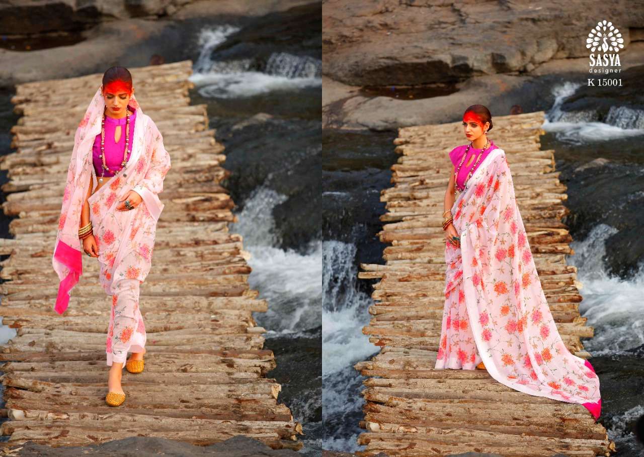 JOGNI BY SASYA DESIGNER 15001 TO 15010 SERIES INDIAN TRADITIONAL WEAR COLLECTION BEAUTIFUL STYLISH FANCY COLORFUL PARTY WEAR & OCCASIONAL WEAR LINEN COTTON DIGITAL PRINT SAREES AT WHOLESALE PRICE