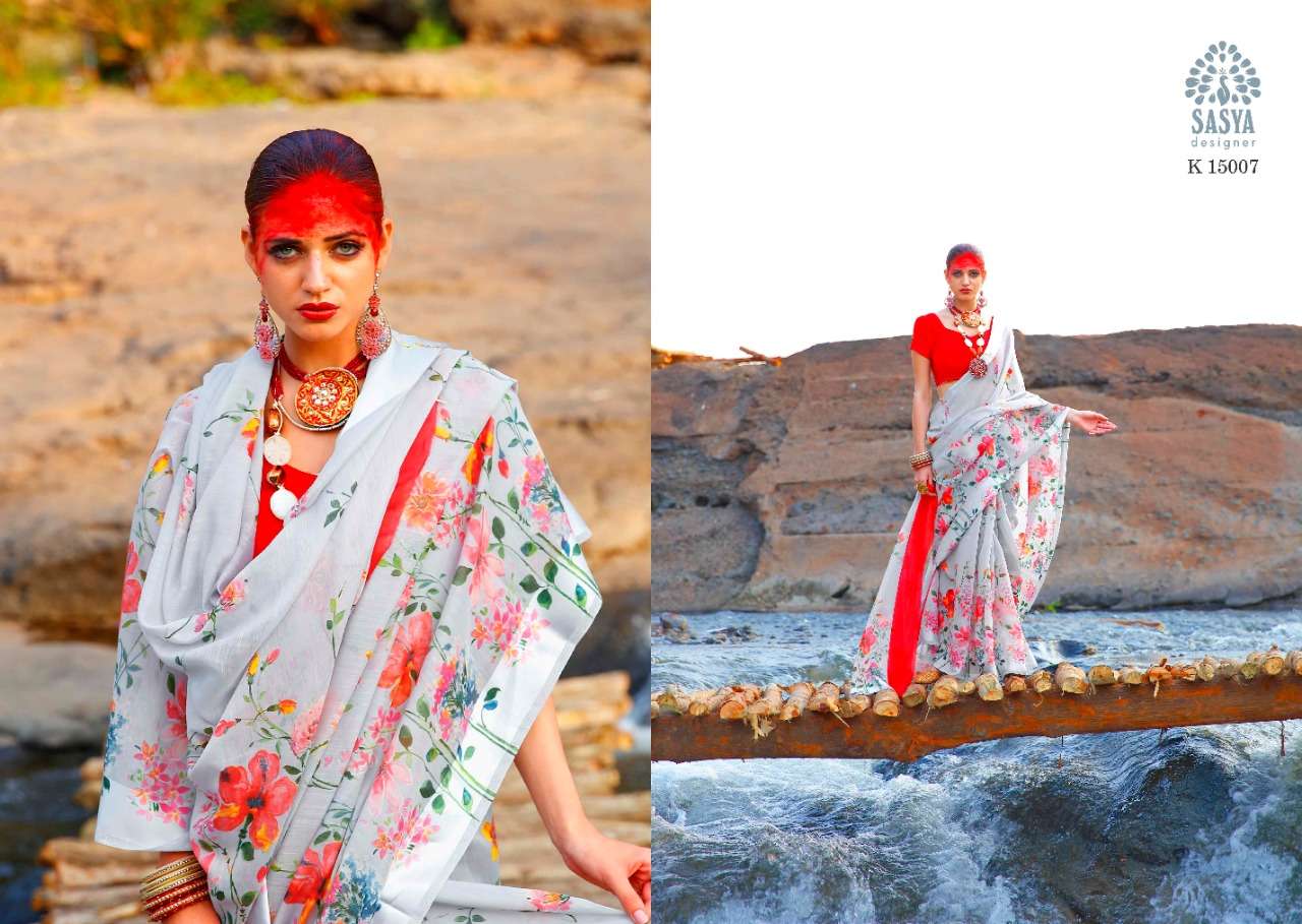 JOGNI BY SASYA DESIGNER 15001 TO 15010 SERIES INDIAN TRADITIONAL WEAR COLLECTION BEAUTIFUL STYLISH FANCY COLORFUL PARTY WEAR & OCCASIONAL WEAR LINEN COTTON DIGITAL PRINT SAREES AT WHOLESALE PRICE