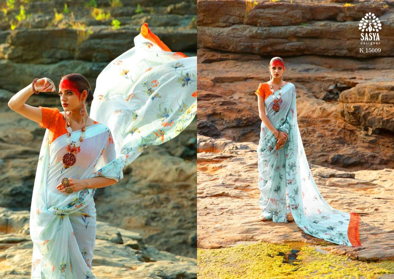 JOGNI BY SASYA DESIGNER 15001 TO 15010 SERIES INDIAN TRADITIONAL WEAR COLLECTION BEAUTIFUL STYLISH FANCY COLORFUL PARTY WEAR & OCCASIONAL WEAR LINEN COTTON DIGITAL PRINT SAREES AT WHOLESALE PRICE