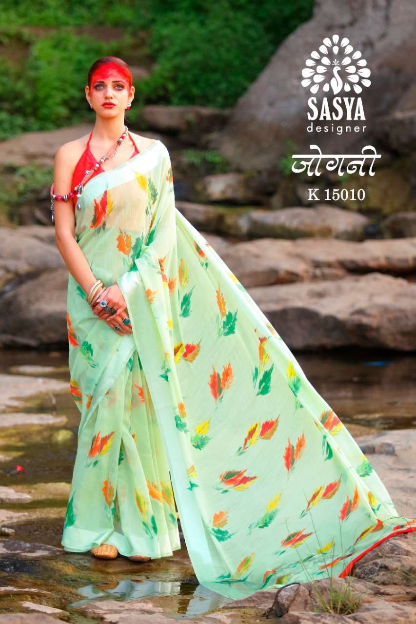 JOGNI BY SASYA DESIGNER 15001 TO 15010 SERIES INDIAN TRADITIONAL WEAR COLLECTION BEAUTIFUL STYLISH FANCY COLORFUL PARTY WEAR & OCCASIONAL WEAR LINEN COTTON DIGITAL PRINT SAREES AT WHOLESALE PRICE