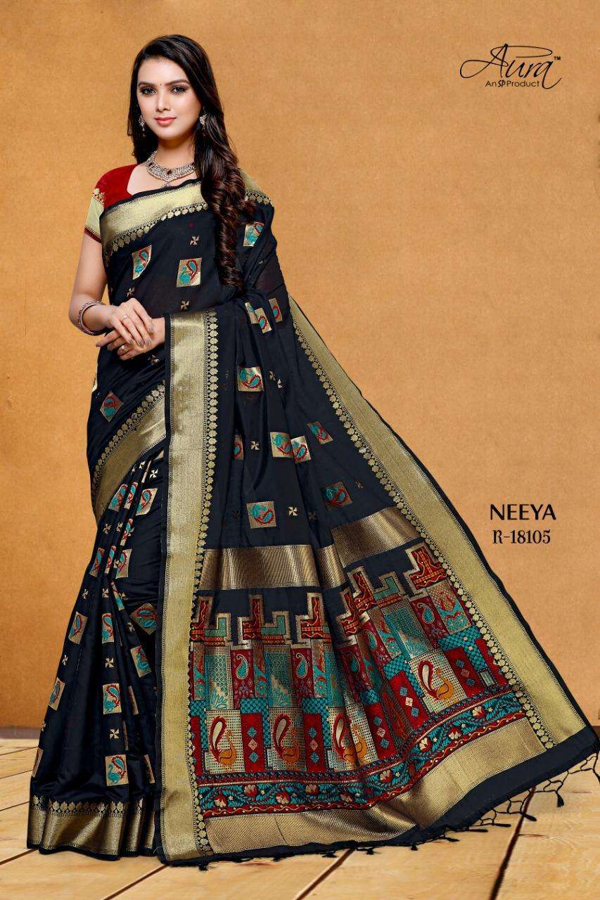 NEEYA BY AURA 18101 TO 18106 SERIES INDIAN TRADITIONAL WEAR COLLECTION BEAUTIFUL STYLISH FANCY COLORFUL PARTY WEAR & OCCASIONAL WEAR PURE COTTON SILK SAREES AT WHOLESALE PRICE