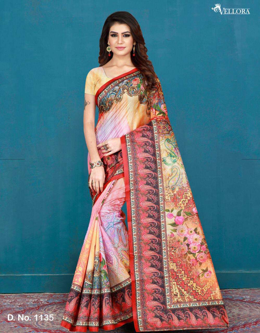 VELLORA SAREES VOL-2 BY VELLORA 1132 TO 1141 SERIES INDIAN TRADITIONAL WEAR COLLECTION BEAUTIFUL STYLISH FANCY COLORFUL PARTY WEAR & OCCASIONAL WEAR COTTON/SILK PRINTED SAREES AT WHOLESALE PRICE