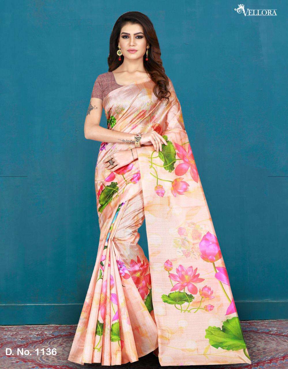 VELLORA SAREES VOL-2 BY VELLORA 1132 TO 1141 SERIES INDIAN TRADITIONAL WEAR COLLECTION BEAUTIFUL STYLISH FANCY COLORFUL PARTY WEAR & OCCASIONAL WEAR COTTON/SILK PRINTED SAREES AT WHOLESALE PRICE