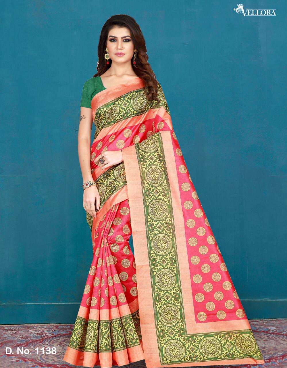 VELLORA SAREES VOL-2 BY VELLORA 1132 TO 1141 SERIES INDIAN TRADITIONAL WEAR COLLECTION BEAUTIFUL STYLISH FANCY COLORFUL PARTY WEAR & OCCASIONAL WEAR COTTON/SILK PRINTED SAREES AT WHOLESALE PRICE
