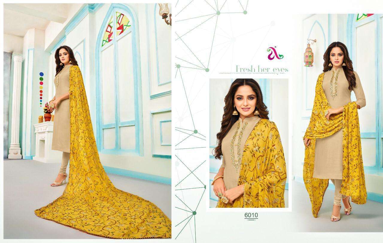 DAIRY MILK VOL-30 BY ANGROOP PLUS 6003 TO 6018 SERIES DESIGNER SUITS BEAUTIFUL FANCY STYLISH COLORFUL PARTY WEAR & OCCASIONAL WEAR CHANDERI COTTON / MUSLIN SILK DRESSES AT WHOLESALE PRICE