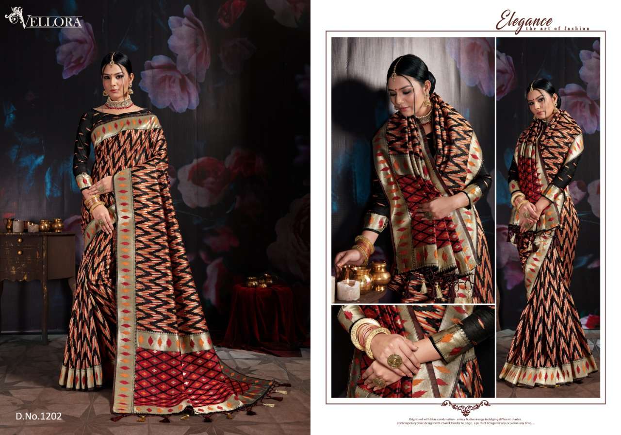 VELLORA SAREES VOL-3 BY VELLORA 1201 TO 1207 SERIES INDIAN TRADITIONAL WEAR COLLECTION BEAUTIFUL STYLISH FANCY COLORFUL PARTY WEAR & OCCASIONAL WEAR BANARASI COTTON SILK PRINTED SAREES AT WHOLESALE PRICE