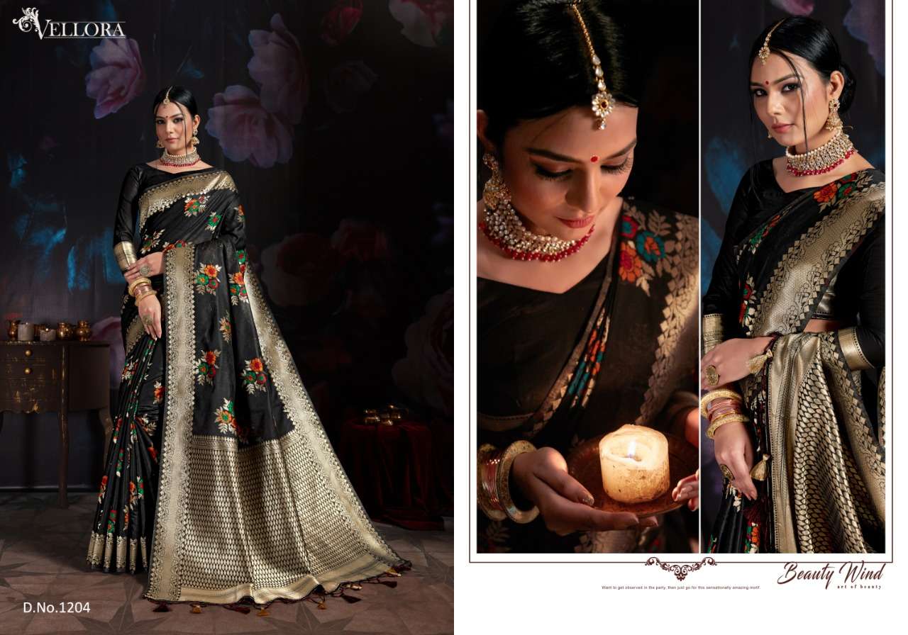 VELLORA SAREES VOL-3 BY VELLORA 1201 TO 1207 SERIES INDIAN TRADITIONAL WEAR COLLECTION BEAUTIFUL STYLISH FANCY COLORFUL PARTY WEAR & OCCASIONAL WEAR BANARASI COTTON SILK PRINTED SAREES AT WHOLESALE PRICE