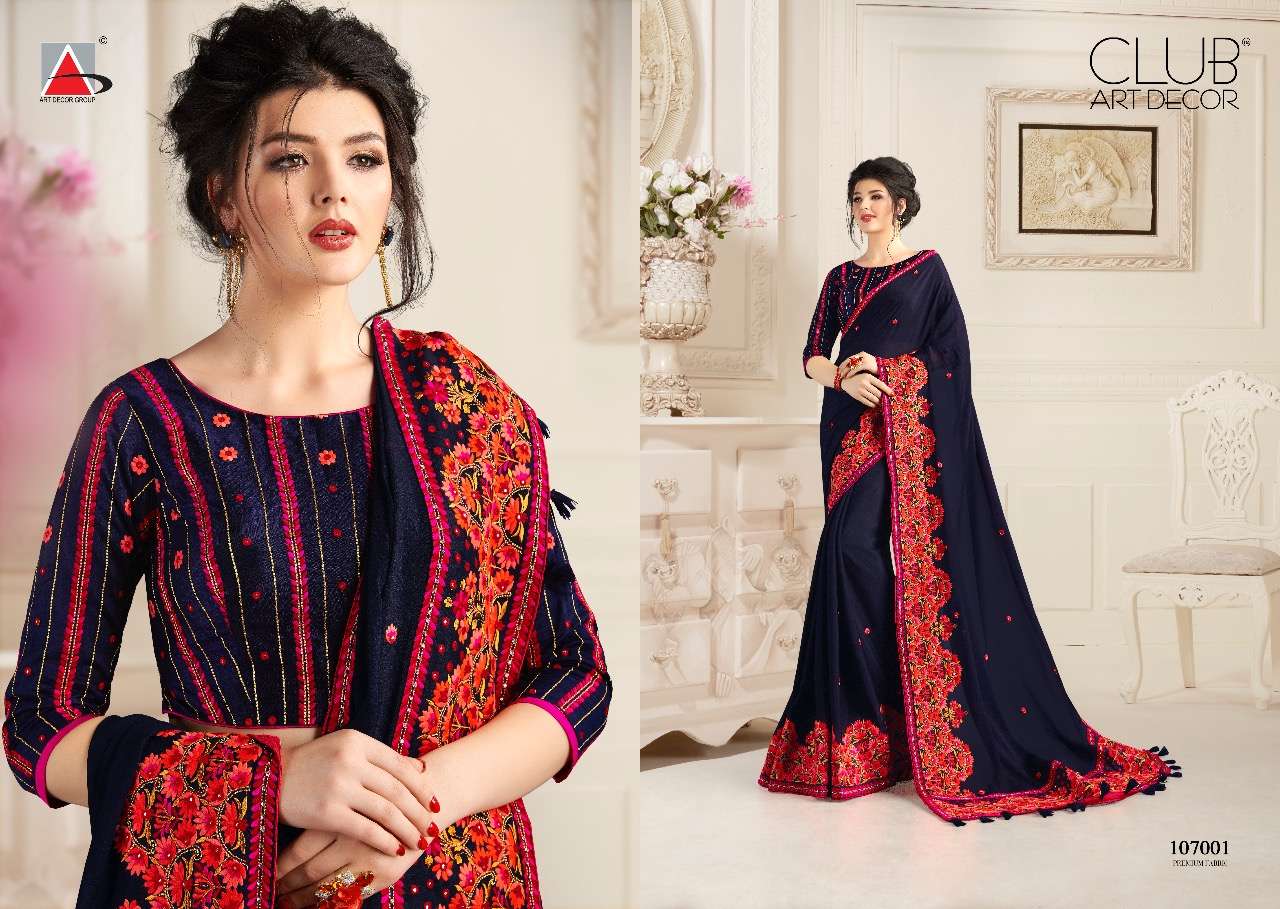KASHMIR BY CLUB ART DECOR 107001 TO 107012 SERIES INDIAN TRADITIONAL WEAR COLLECTION BEAUTIFUL STYLISH FANCY COLORFUL PARTY WEAR & OCCASIONAL WEAR NATURAL FABRIC SAREES AT WHOLESALE PRICE