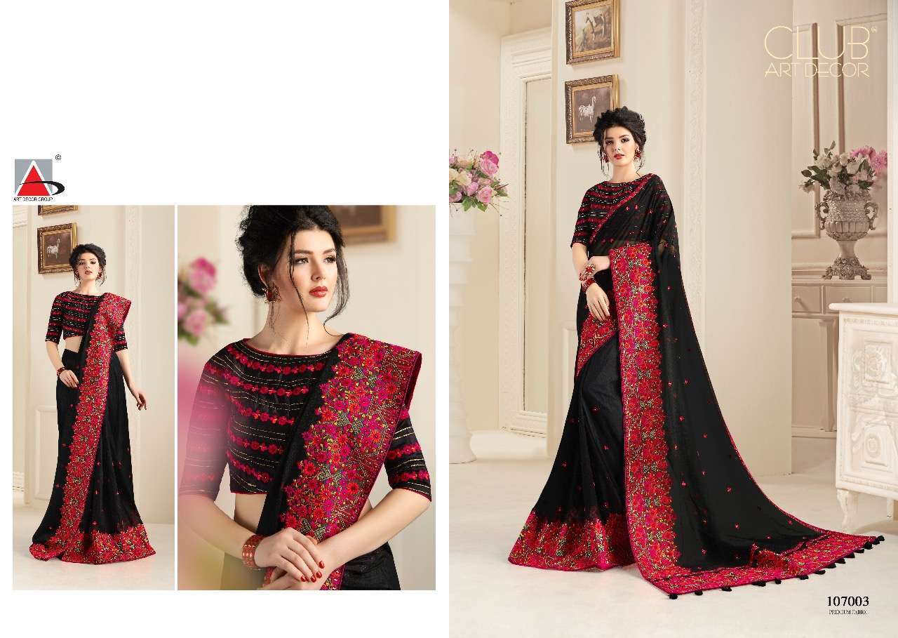 KASHMIR BY CLUB ART DECOR 107001 TO 107012 SERIES INDIAN TRADITIONAL WEAR COLLECTION BEAUTIFUL STYLISH FANCY COLORFUL PARTY WEAR & OCCASIONAL WEAR NATURAL FABRIC SAREES AT WHOLESALE PRICE