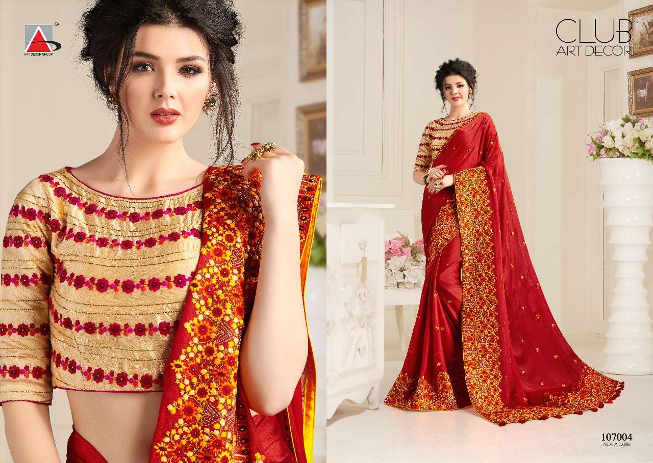 KASHMIR BY CLUB ART DECOR 107001 TO 107012 SERIES INDIAN TRADITIONAL WEAR COLLECTION BEAUTIFUL STYLISH FANCY COLORFUL PARTY WEAR & OCCASIONAL WEAR NATURAL FABRIC SAREES AT WHOLESALE PRICE