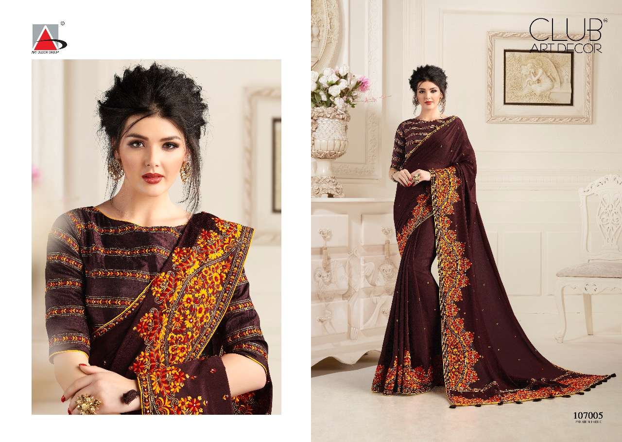KASHMIR BY CLUB ART DECOR 107001 TO 107012 SERIES INDIAN TRADITIONAL WEAR COLLECTION BEAUTIFUL STYLISH FANCY COLORFUL PARTY WEAR & OCCASIONAL WEAR NATURAL FABRIC SAREES AT WHOLESALE PRICE