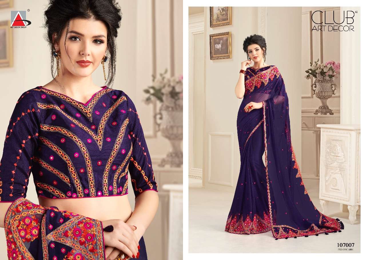 KASHMIR BY CLUB ART DECOR 107001 TO 107012 SERIES INDIAN TRADITIONAL WEAR COLLECTION BEAUTIFUL STYLISH FANCY COLORFUL PARTY WEAR & OCCASIONAL WEAR NATURAL FABRIC SAREES AT WHOLESALE PRICE