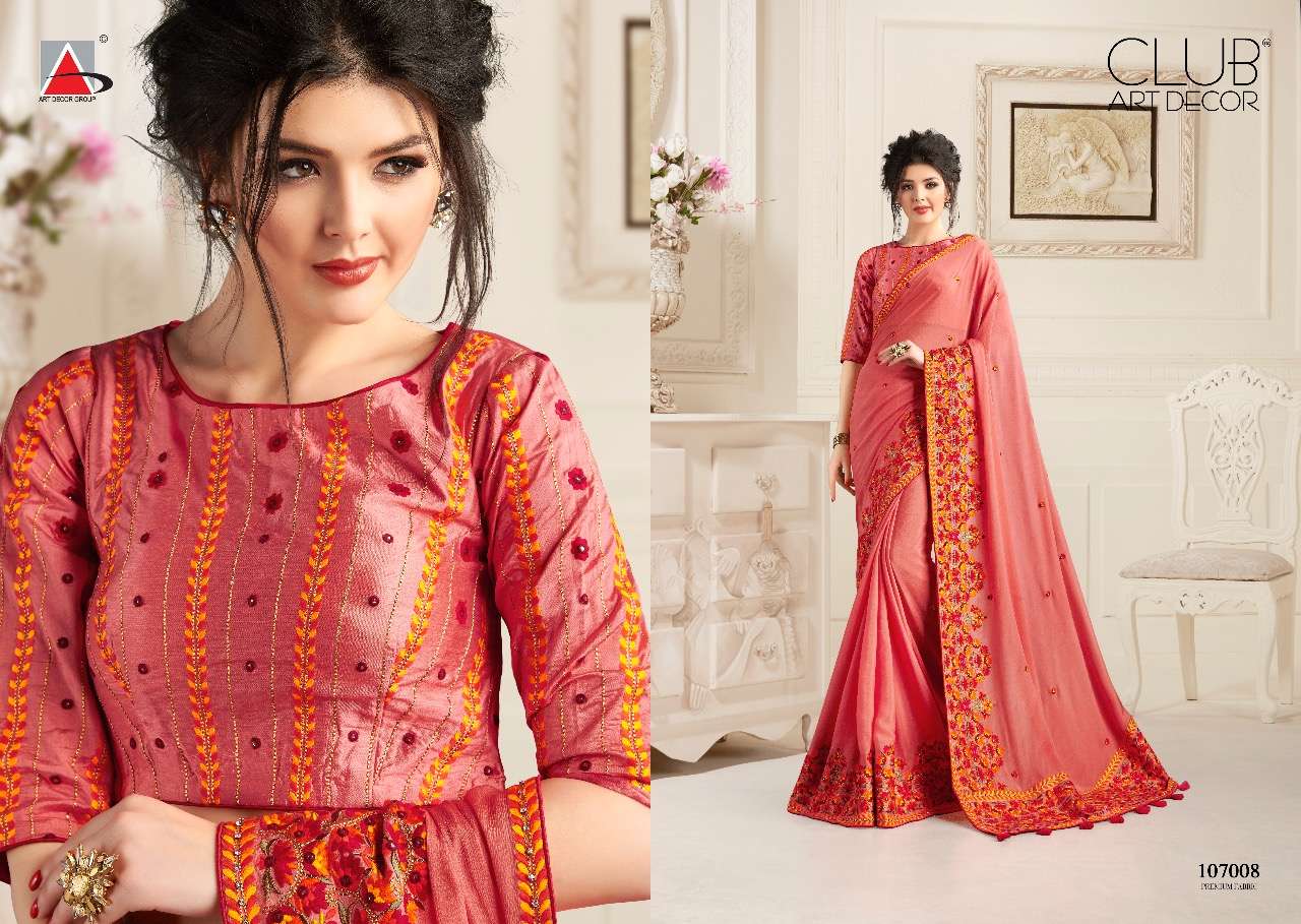 KASHMIR BY CLUB ART DECOR 107001 TO 107012 SERIES INDIAN TRADITIONAL WEAR COLLECTION BEAUTIFUL STYLISH FANCY COLORFUL PARTY WEAR & OCCASIONAL WEAR NATURAL FABRIC SAREES AT WHOLESALE PRICE