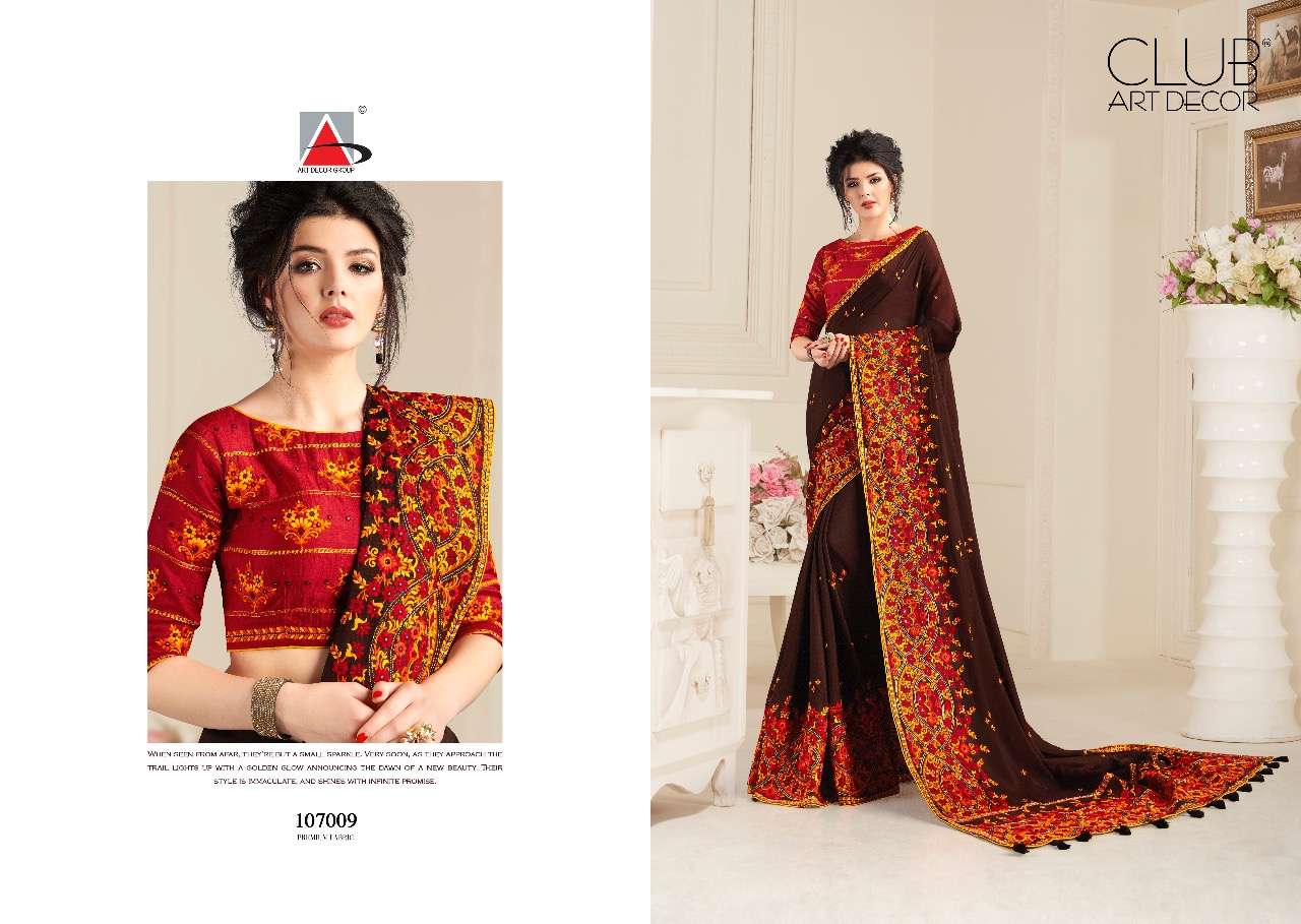 KASHMIR BY CLUB ART DECOR 107001 TO 107012 SERIES INDIAN TRADITIONAL WEAR COLLECTION BEAUTIFUL STYLISH FANCY COLORFUL PARTY WEAR & OCCASIONAL WEAR NATURAL FABRIC SAREES AT WHOLESALE PRICE
