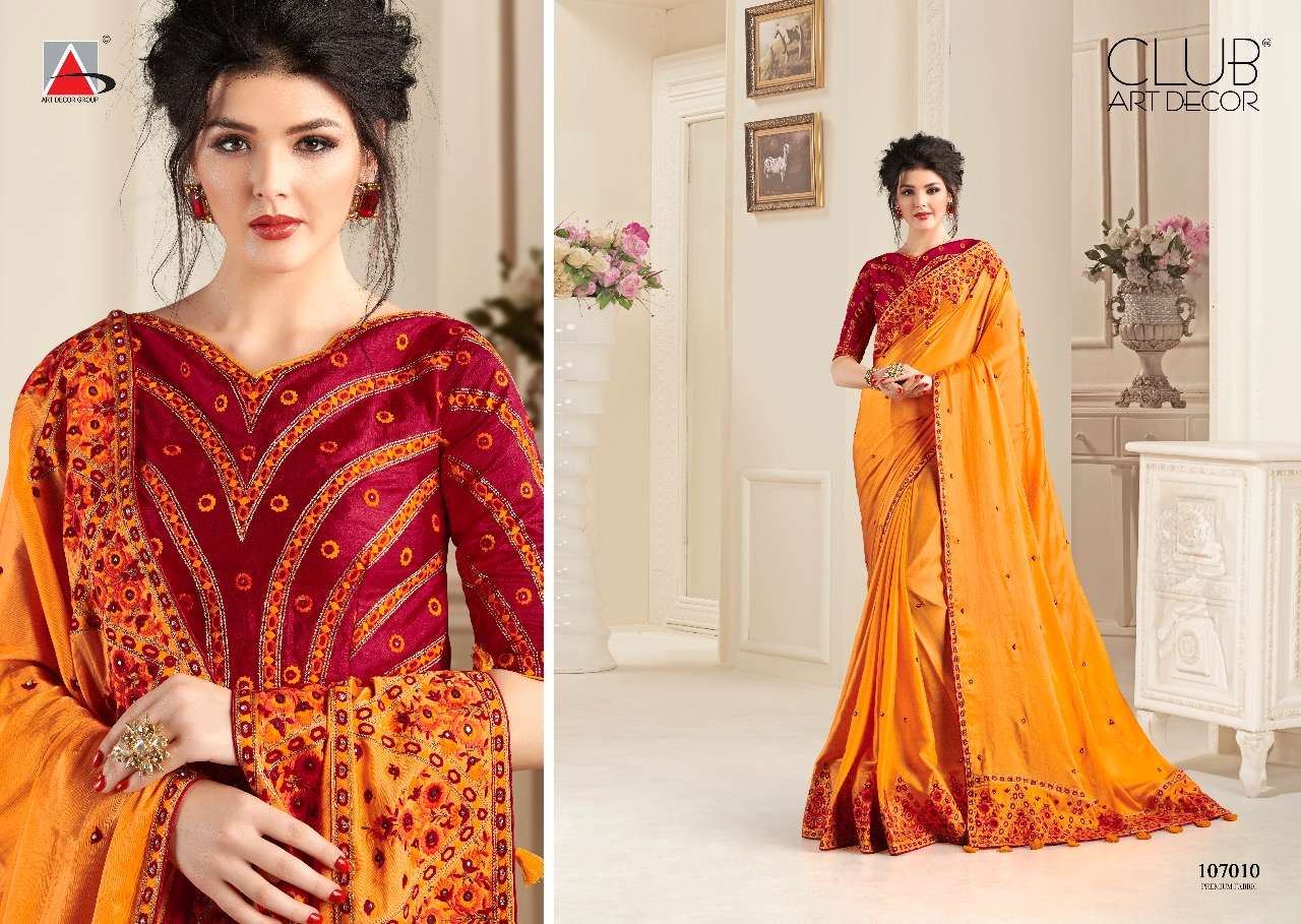 KASHMIR BY CLUB ART DECOR 107001 TO 107012 SERIES INDIAN TRADITIONAL WEAR COLLECTION BEAUTIFUL STYLISH FANCY COLORFUL PARTY WEAR & OCCASIONAL WEAR NATURAL FABRIC SAREES AT WHOLESALE PRICE