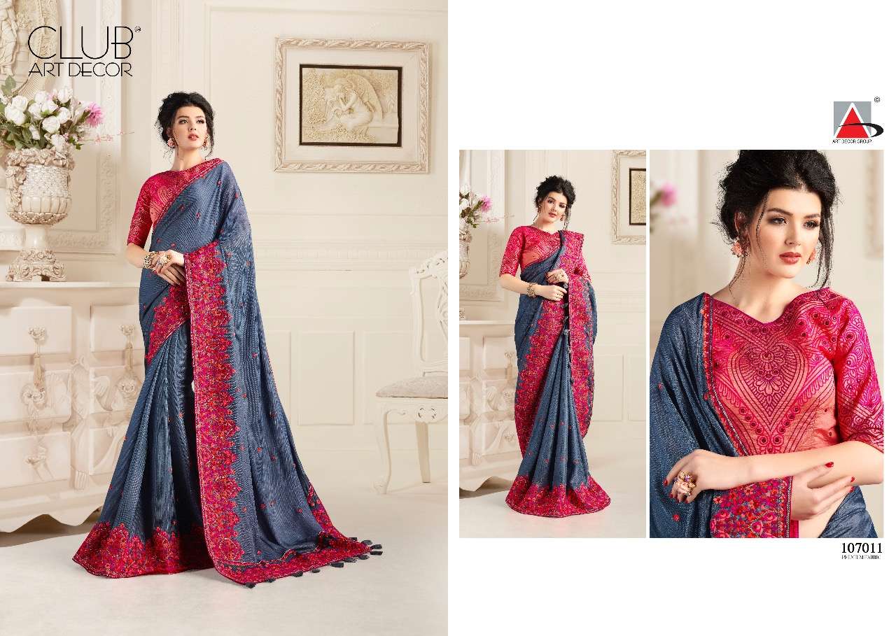 KASHMIR BY CLUB ART DECOR 107001 TO 107012 SERIES INDIAN TRADITIONAL WEAR COLLECTION BEAUTIFUL STYLISH FANCY COLORFUL PARTY WEAR & OCCASIONAL WEAR NATURAL FABRIC SAREES AT WHOLESALE PRICE