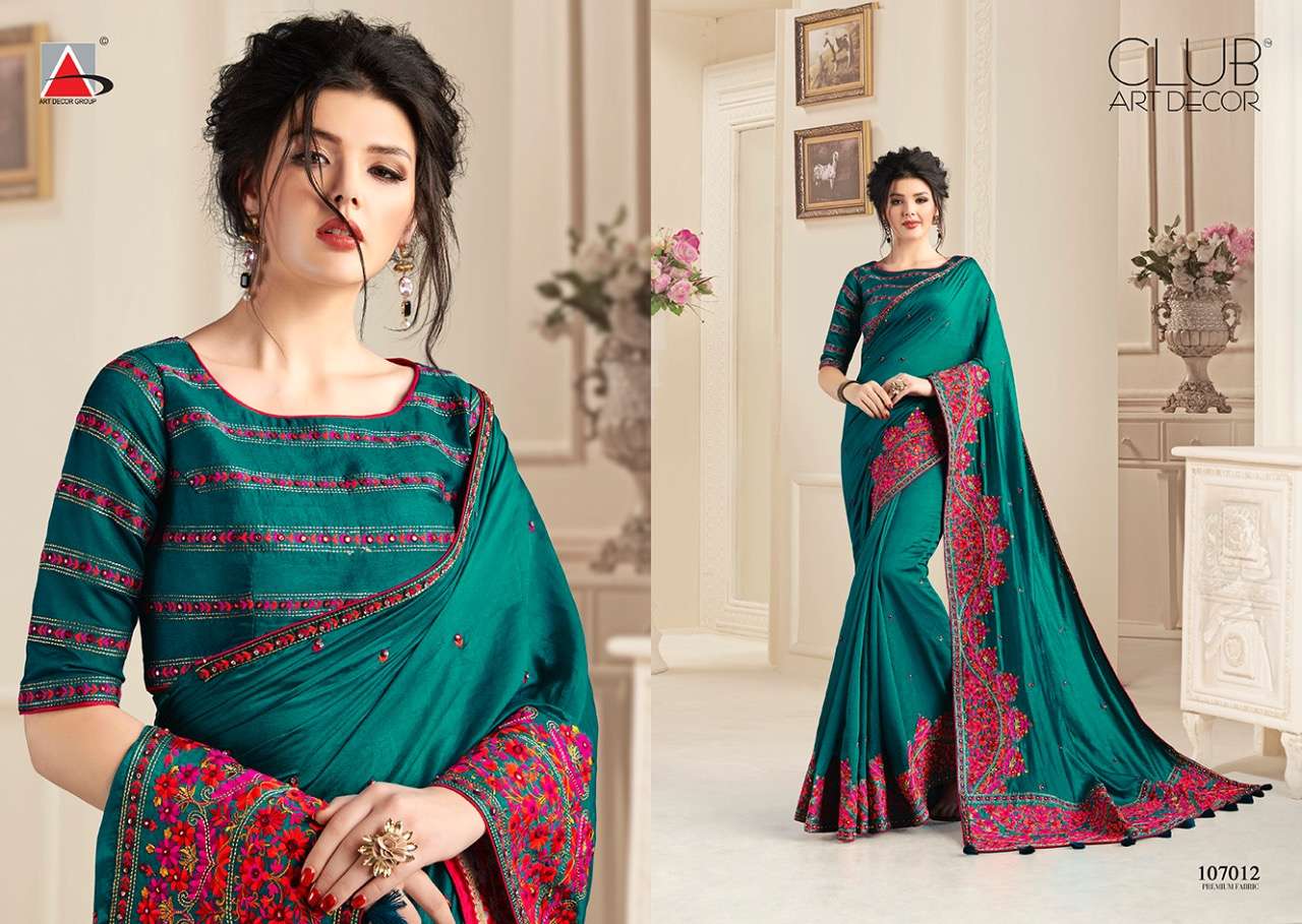KASHMIR BY CLUB ART DECOR 107001 TO 107012 SERIES INDIAN TRADITIONAL WEAR COLLECTION BEAUTIFUL STYLISH FANCY COLORFUL PARTY WEAR & OCCASIONAL WEAR NATURAL FABRIC SAREES AT WHOLESALE PRICE