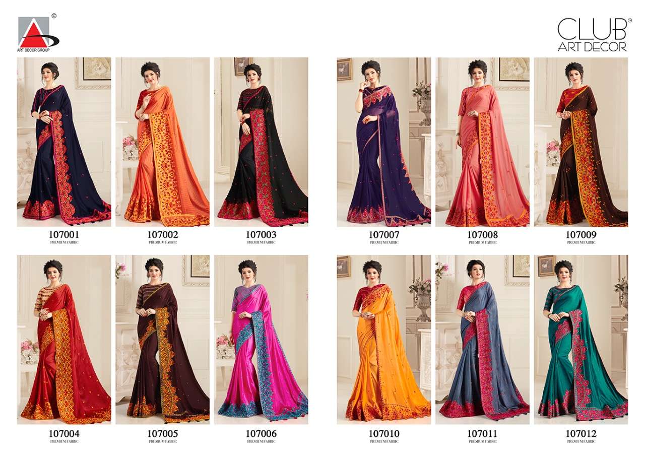 KASHMIR BY CLUB ART DECOR 107001 TO 107012 SERIES INDIAN TRADITIONAL WEAR COLLECTION BEAUTIFUL STYLISH FANCY COLORFUL PARTY WEAR & OCCASIONAL WEAR NATURAL FABRIC SAREES AT WHOLESALE PRICE