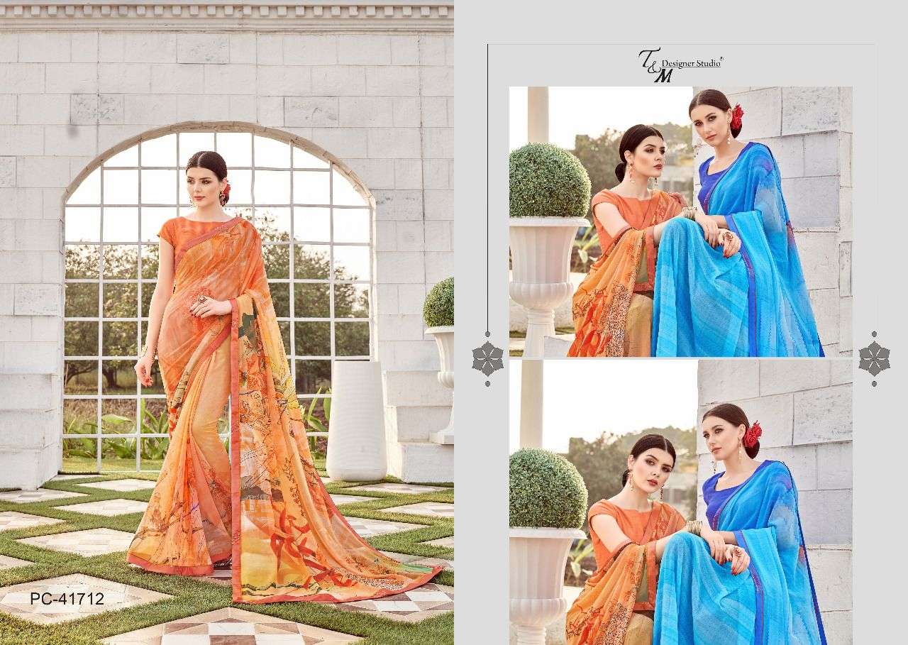 PANACHE ISSUE VOL-17 BY PANACHE 41709 TO 41722 SERIES INDIAN TRADITIONAL WEAR COLLECTION BEAUTIFUL STYLISH FANCY COLORFUL PARTY WEAR & OCCASIONAL WEAR PURE GEORGETTE DIGITAL PRINTED SAREES AT WHOLESALE PRICE