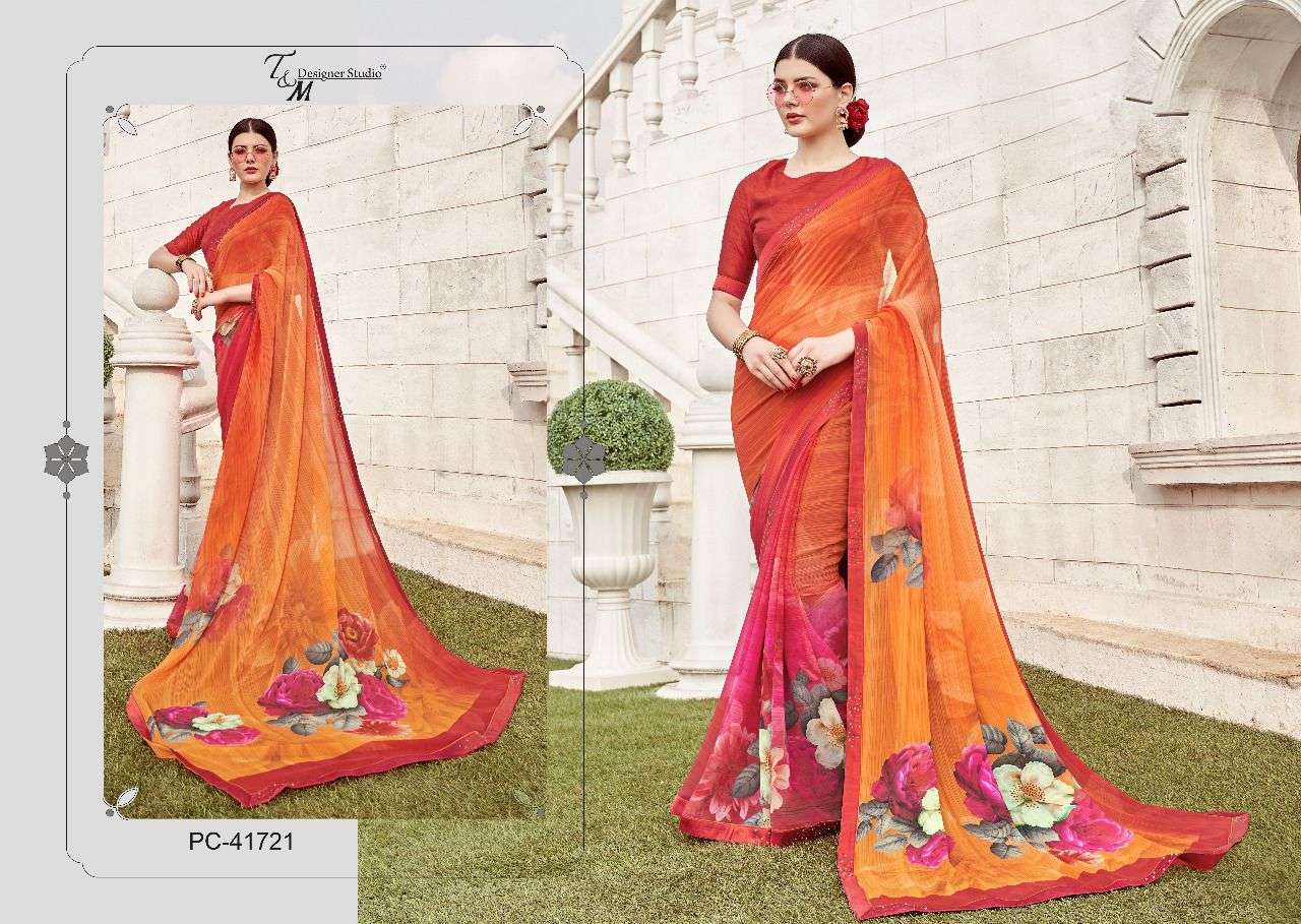 PANACHE ISSUE VOL-17 BY PANACHE 41709 TO 41722 SERIES INDIAN TRADITIONAL WEAR COLLECTION BEAUTIFUL STYLISH FANCY COLORFUL PARTY WEAR & OCCASIONAL WEAR PURE GEORGETTE DIGITAL PRINTED SAREES AT WHOLESALE PRICE