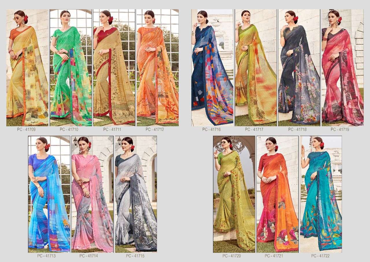 PANACHE ISSUE VOL-17 BY PANACHE 41709 TO 41722 SERIES INDIAN TRADITIONAL WEAR COLLECTION BEAUTIFUL STYLISH FANCY COLORFUL PARTY WEAR & OCCASIONAL WEAR PURE GEORGETTE DIGITAL PRINTED SAREES AT WHOLESALE PRICE