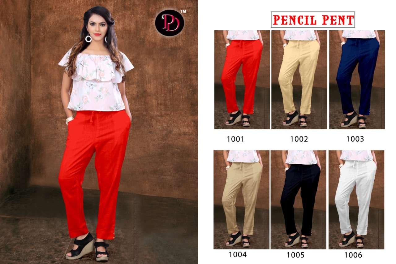PENCIL PANT BY POORVI DESIGNER 1001 TO 1006 SERIES BEAUTIFUL SUITS STYLISH FANCY COLORFUL PARTY WEAR & ETHNIC WEAR COTTON SLUB PANTS AT WHOLESALE PRICE