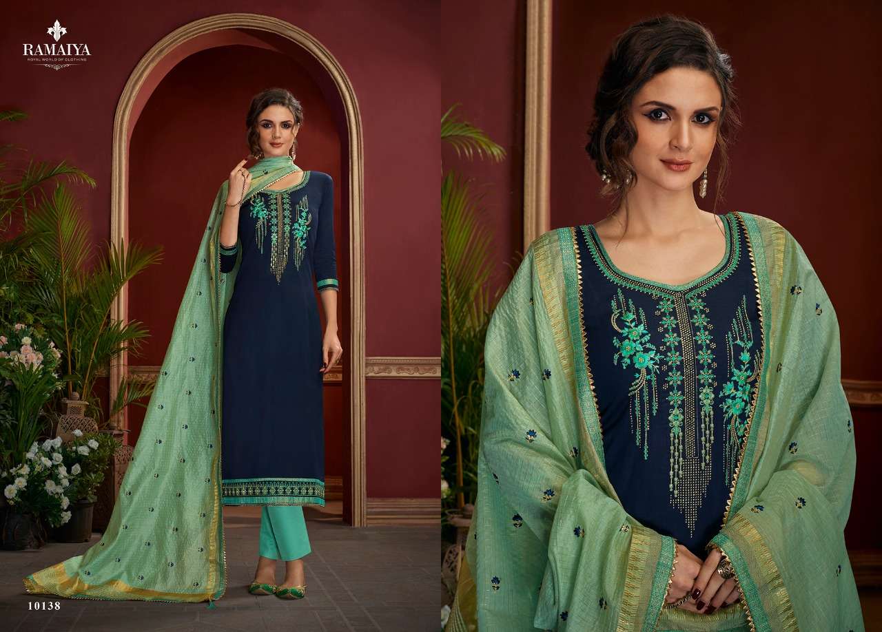 PALKHI BY RAMAIYA 10131 TO 10135 SERIES DESIGNER SUITS COLLECTION BEAUTIFUL STYLISH FANCY COLORFUL PARTY WEAR & OCCASIONAL WEAR JAM SILK EMBROIDERED DRESSES AT WHOLESALE PRICE