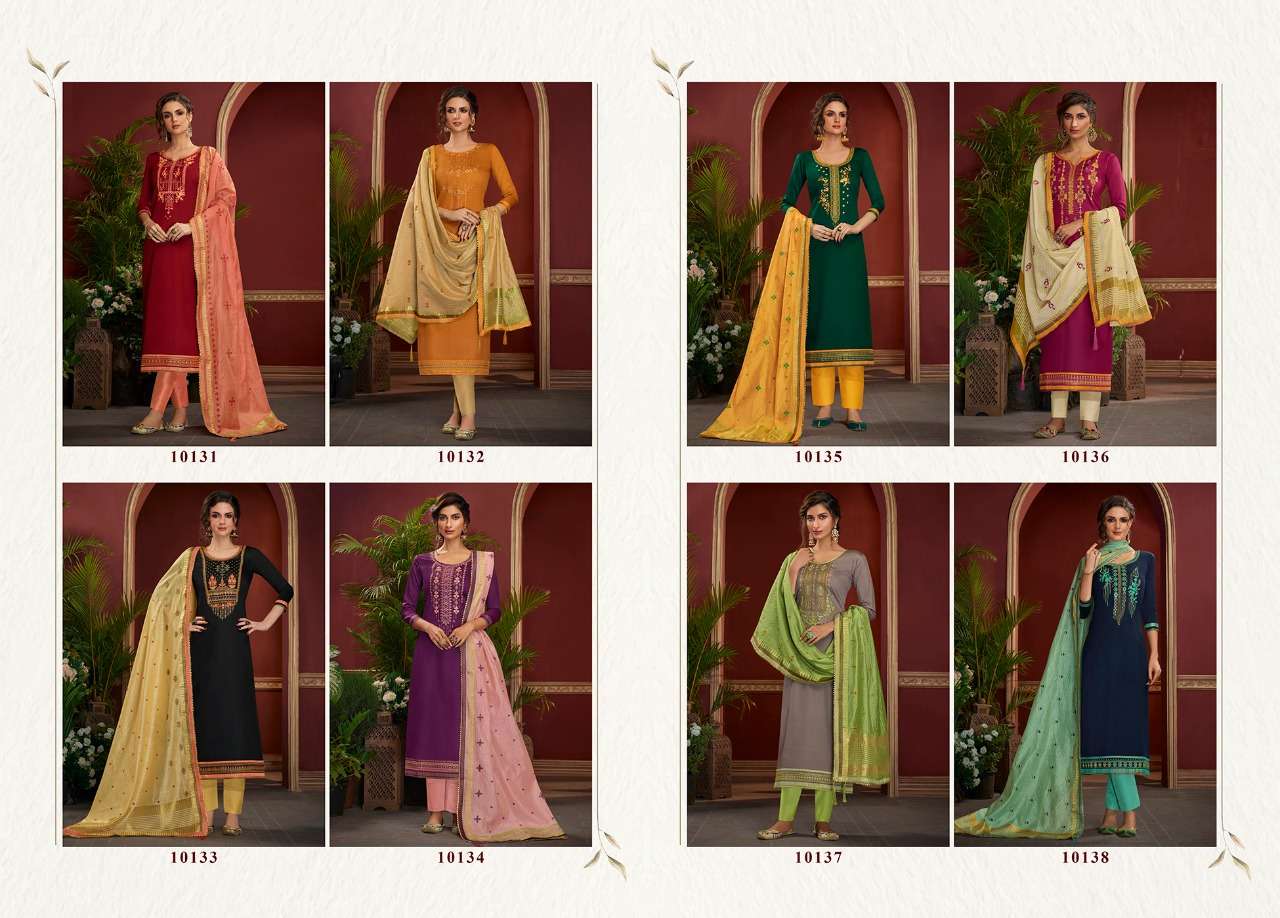 PALKHI BY RAMAIYA 10131 TO 10135 SERIES DESIGNER SUITS COLLECTION BEAUTIFUL STYLISH FANCY COLORFUL PARTY WEAR & OCCASIONAL WEAR JAM SILK EMBROIDERED DRESSES AT WHOLESALE PRICE