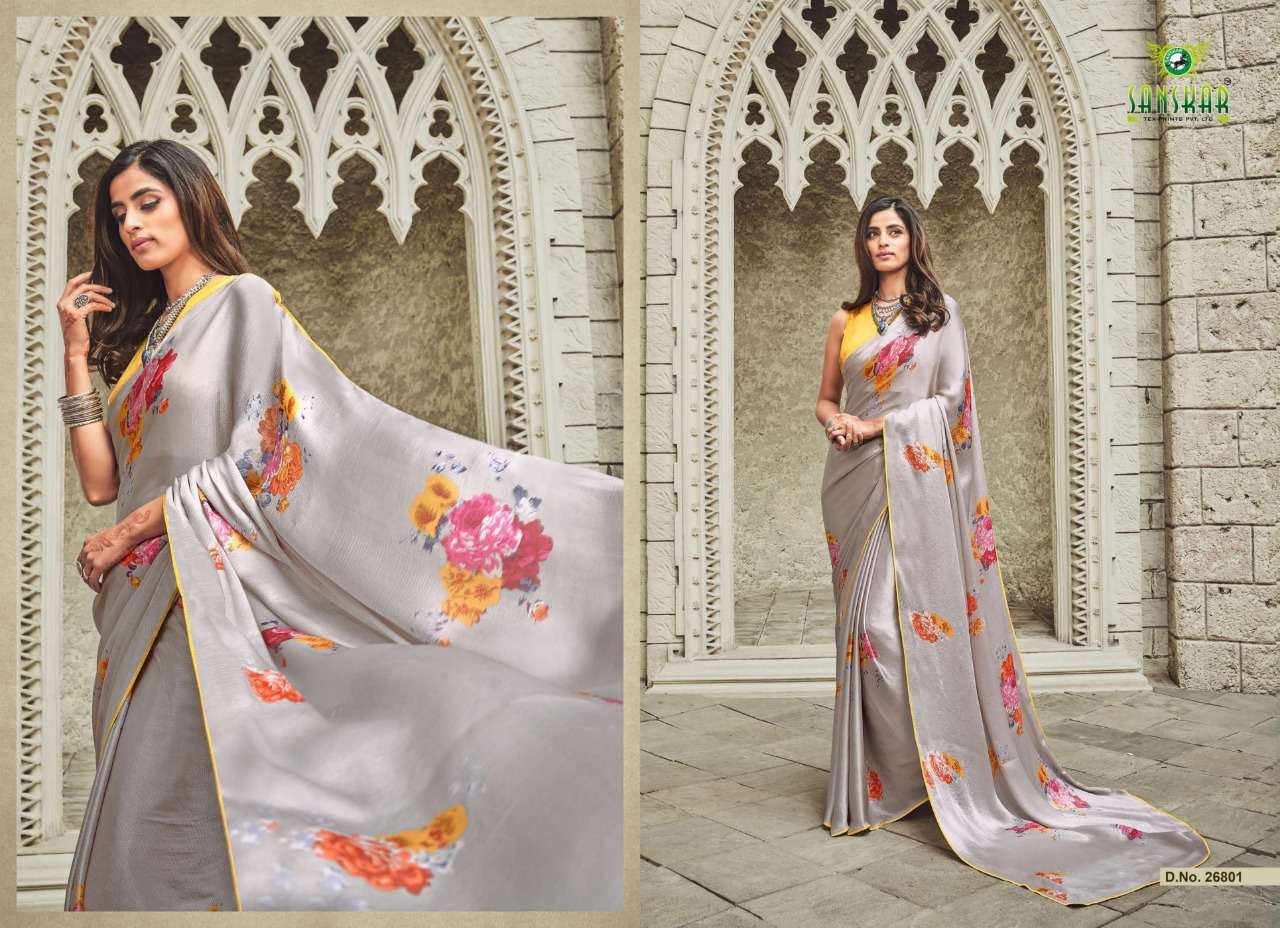 SHRUSHTI BY SASNKAR TEX PRINT 26801 TO 26812 SERIES INDIAN TRADITIONAL WEAR COLLECTION BEAUTIFUL STYLISH FANCY COLORFUL PARTY WEAR & OCCASIONAL WEAR SATIN PRINTED SAREES AT WHOLESALE PRICE