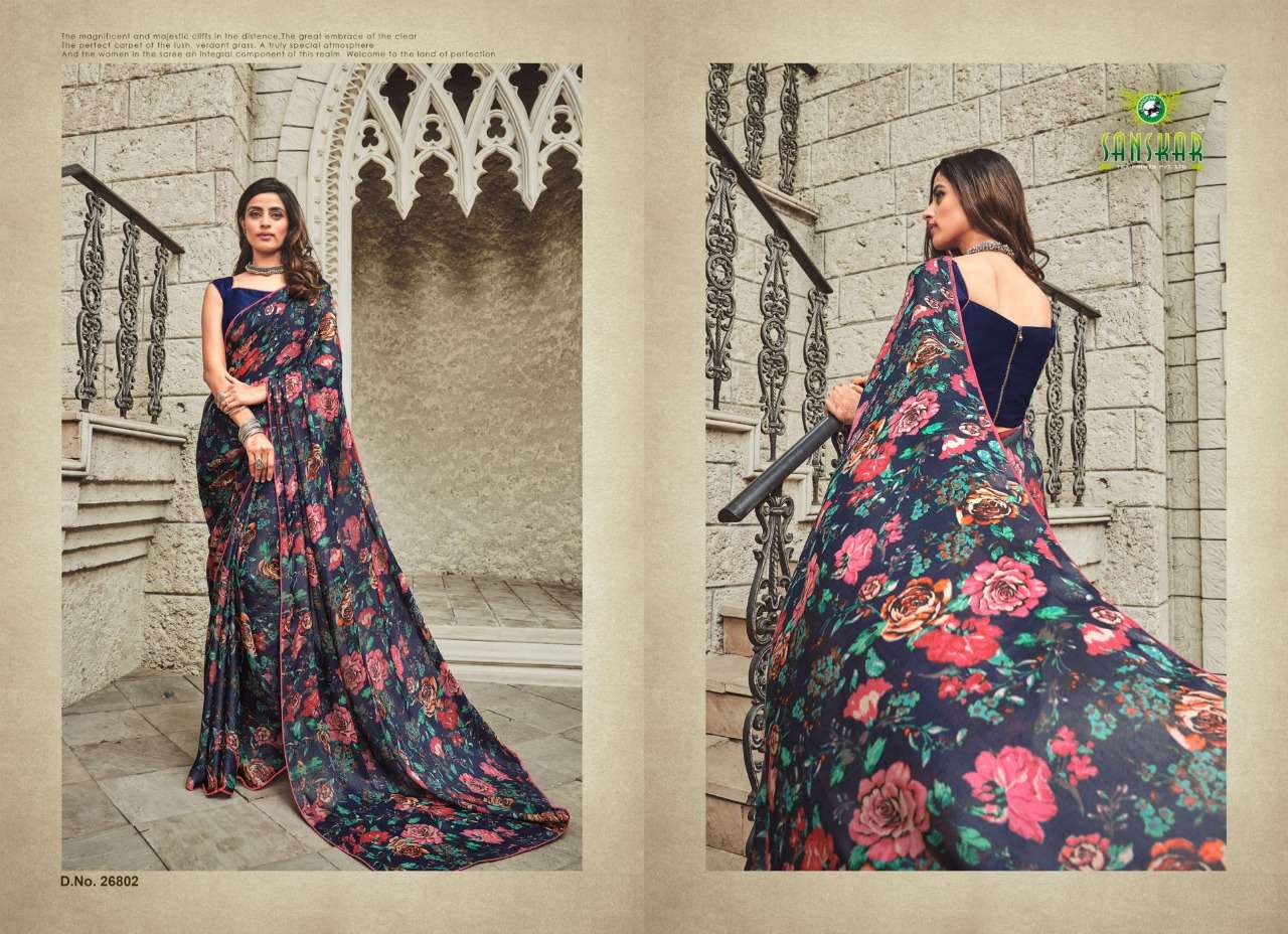 SHRUSHTI BY SASNKAR TEX PRINT 26801 TO 26812 SERIES INDIAN TRADITIONAL WEAR COLLECTION BEAUTIFUL STYLISH FANCY COLORFUL PARTY WEAR & OCCASIONAL WEAR SATIN PRINTED SAREES AT WHOLESALE PRICE