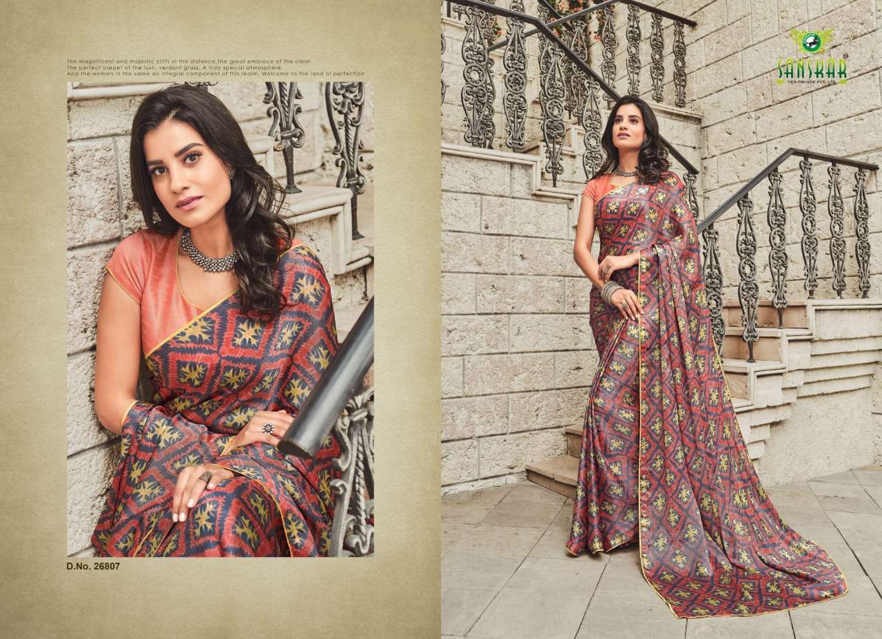 SHRUSHTI BY SASNKAR TEX PRINT 26801 TO 26812 SERIES INDIAN TRADITIONAL WEAR COLLECTION BEAUTIFUL STYLISH FANCY COLORFUL PARTY WEAR & OCCASIONAL WEAR SATIN PRINTED SAREES AT WHOLESALE PRICE